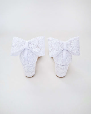 Lace Block Heel For Weddings with Back Crochet BowWomen Shoes