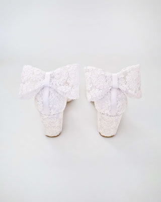 Lace Block Heel For Weddings with Back Crochet BowWomen Shoes