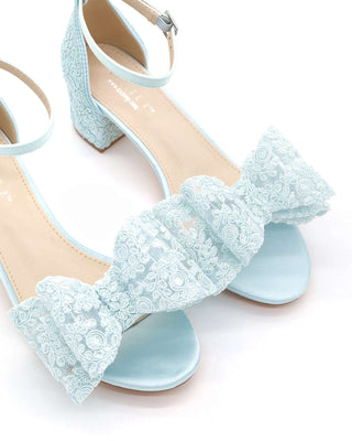 Crochet Lace Block Heel Wedding Sandals with Oversized Crochet Lace BowWomen Shoes