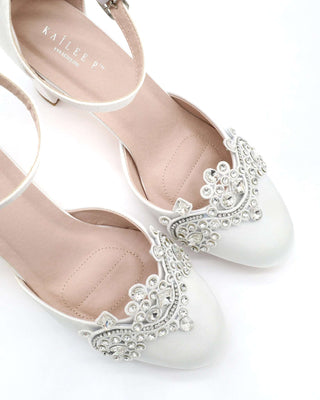 Satin Wedding Block Heel with Small Rhinestones AppliqueWomen Shoes