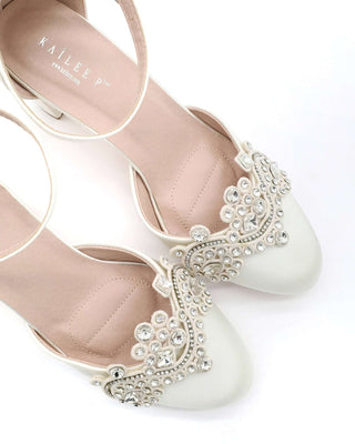 Satin Wedding Block Heel with Small Rhinestones AppliqueWomen Shoes
