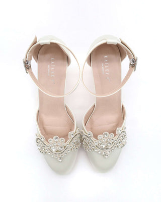 Satin Wedding Block Heel with Small Rhinestones AppliqueWomen Shoes