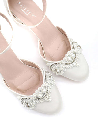 Satin Wedding Block Heel with Small Pearls AppliqueWomen Shoes