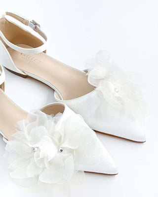 Satin Pointy Toe Wedding Flats with Ophelia FlowersWomen Shoes