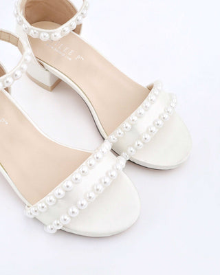 Satin Girls Block Heel Sandals with Pearlskids