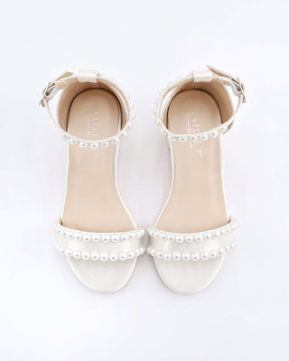 Satin Girls Block Heel Sandals with Pearlskids