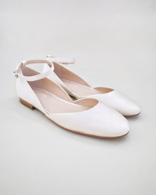 Satin Round Toe Wedding Flat with Ankle StrapWomen Shoes