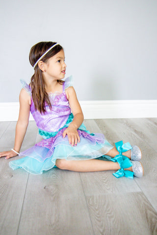 Silver Rock Glitter Mary Jane with Satin Bow