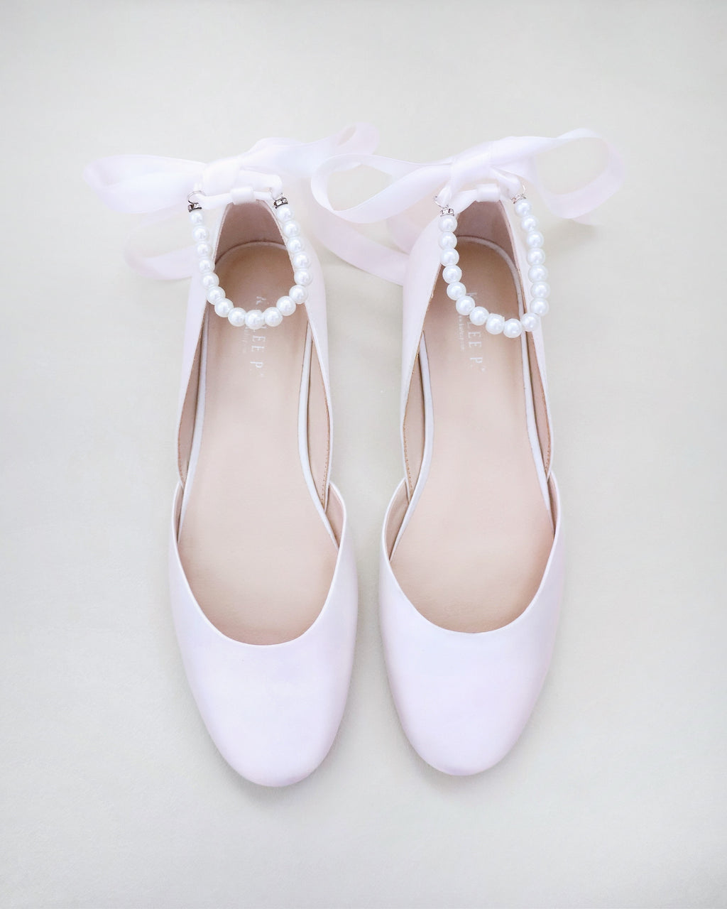 Dusty Pink Round Toe Evening Flat with Pearl Strap, Wedding Shoes ...