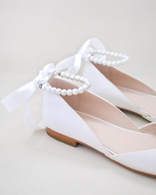 Bridal Round Toe Flat with All Pearls Ankle StrapWomen Shoes