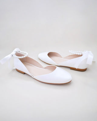 Bridal Round Toe Flat with All Pearls Ankle StrapWomen Shoes