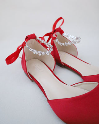 Satin Pointy Toe Evening Flats with Amaryllis StrapWomen Shoes