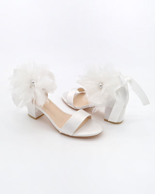 Satin Block Heel Wedding Sandals with Ophelia FlowersWomen Shoes