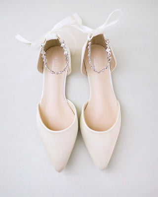 Satin Pointy Toe Wedding Flats with Amaryllis StrapWomen Shoes