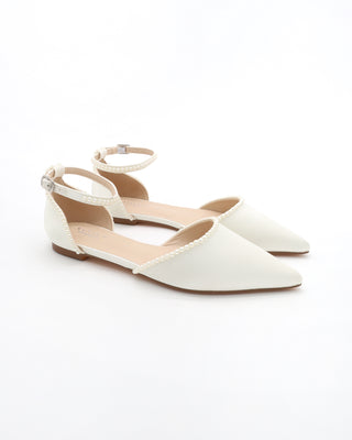 Satin Pointy Toe Flats with Mini Pearls and Ankle StrapWomen Shoes