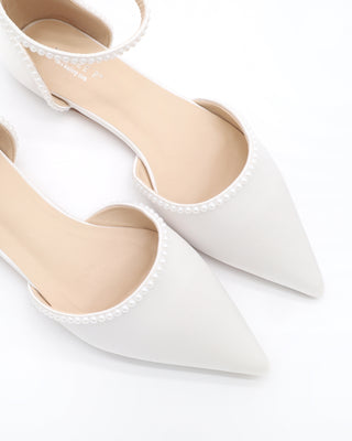 Satin Pointy Toe Flats with Mini Pearls and Ankle StrapWomen Shoes