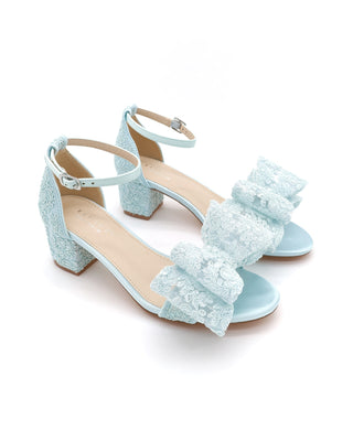 Crochet Lace Block Heel Wedding Sandals with Oversized Crochet Lace BowWomen Shoes