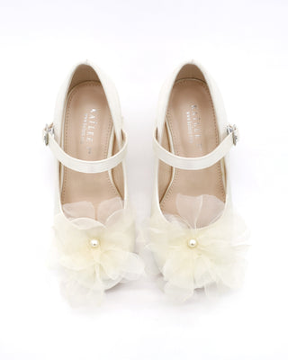 Girls Satin Mary Jane Block Heel with Ophelia FlowersKids Shoes