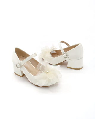Girls Satin Mary Jane Block Heel with Ophelia FlowersKids Shoes