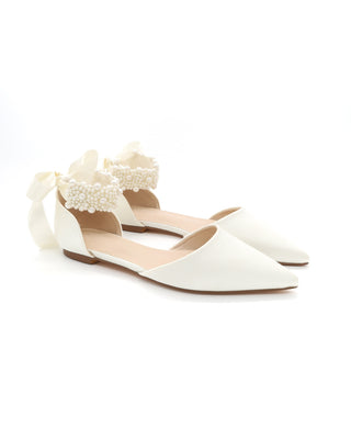 Satin Pointy Toe Wedding Flats with Perla Ankle StrapWomen Shoes