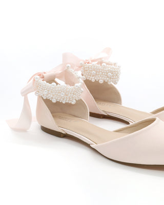 Satin Pointy Toe Evening Flats with Perla Ankle StrapWomen Shoes