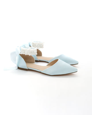 Satin Pointy Toe Wedding Flats with Perla Ankle StrapWomen Shoes