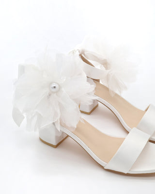Satin Block Heel Wedding Sandals with Ophelia FlowersWomen Shoes