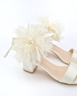 Satin Block Heel Wedding Sandals with Ophelia FlowersWomen Shoes
