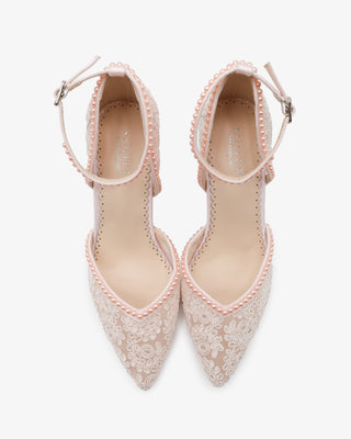Dusty Pink Lace Evening Block Heel with Mini PearlsWomen Shoes
