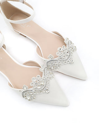 Satin Pointy Toe Flats with Rhinestones Applique EmbellishmentsWomen Shoes
