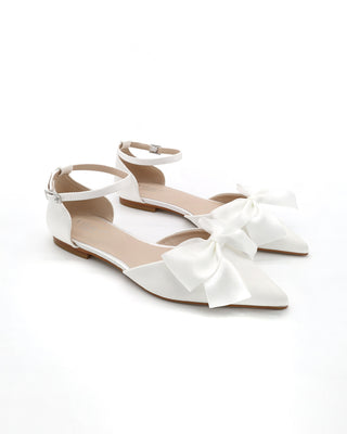 Satin Pointy Toe Flats with Front Satin BowWomen Shoes