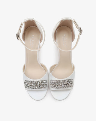 Satin Block Heel Wedding Sandals with Crystelle RhinestonesWomen Shoes