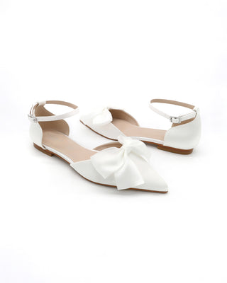 Satin Pointy Toe Flats with Front Satin BowWomen Shoes