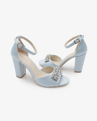 Satin Block Heel Wedding Sandals with Crystelle RhinestonesWomen Shoes