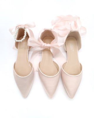 Satin Pointy Toe Flats with Satin Ankle Tie or Ballerina Lace UpWomen Shoes
