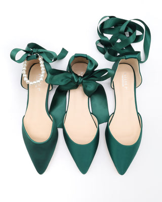 Satin Pointy Toe Flats with Satin Ankle Tie or Ballerina Lace UpWomen Shoes