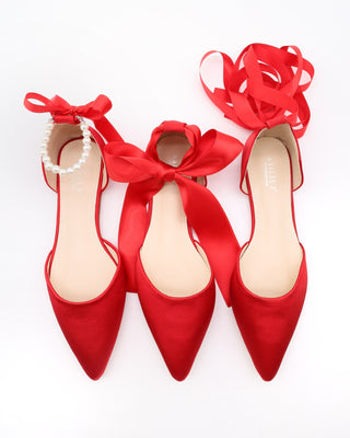 Satin Pointy Toe Flats with Satin Ankle Tie or Ballerina Lace UpWomen Shoes