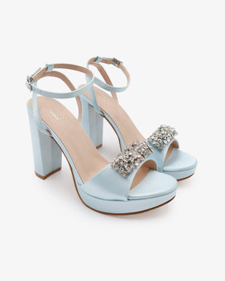 Satin Platform Block Heel Wedding Sandals with Crystelle RhinestonesWomen Shoes