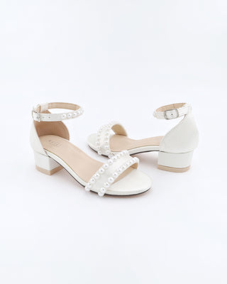 Satin Girls Block Heel Sandals with Pearlskids