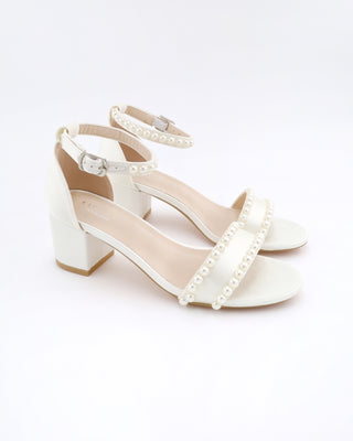 Satin Block Heel Sandals with PearlsWomen Shoes