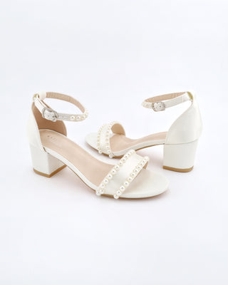 Satin Block Heel Sandals with PearlsWomen Shoes