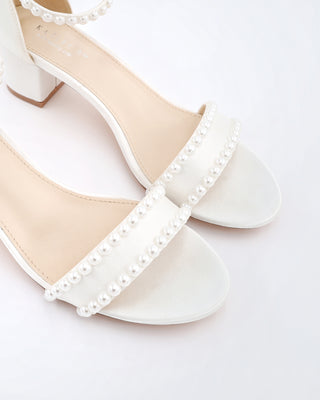 Satin Block Heel Sandals with PearlsWomen Shoes