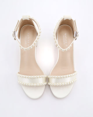Satin Block Heel Sandals with PearlsWomen Shoes
