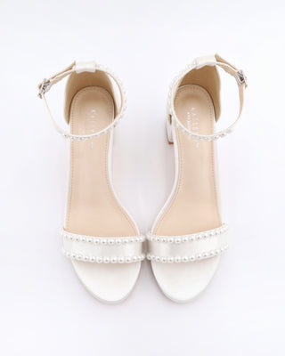 Satin Block Heel Sandals with PearlsWomen Shoes