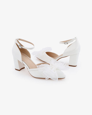 Satin Block Heel with Layered Organza Bow for BridesWomen Shoes