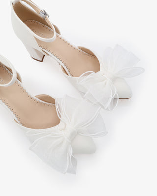 Satin Block Heel with Layered Organza Bow for BridesWomen Shoes