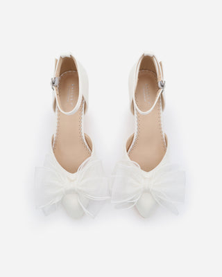 Satin Block Heel with Layered Organza Bow for BridesWomen Shoes