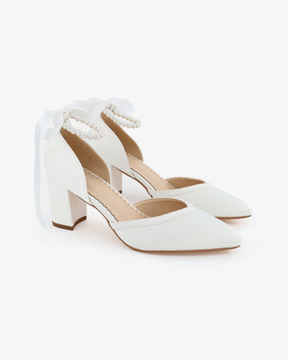 All Pearl Ankle Strap Block Heel Wedding ShoesWomen Shoes