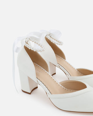 All Pearl Ankle Strap Block Heel Wedding ShoesWomen Shoes