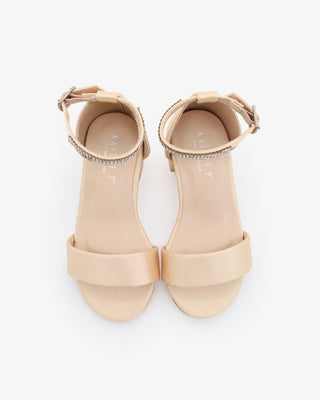 Satin Girls Block Heel Sandals with Mini Rhinestones Embellished Ankle StrapKids Shoes